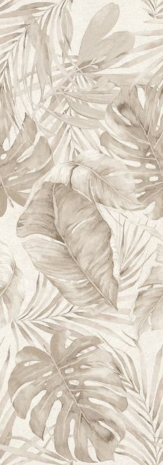 an artistic drawing of leaves on a wallpaper pattern in beige and white colors,