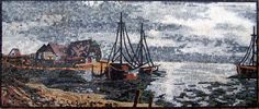 a mosaic with boats in the water