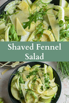 shaved fennel salad in a black bowl