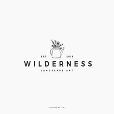 the logo for wilderness landscape art, which features a watering can with plants in it