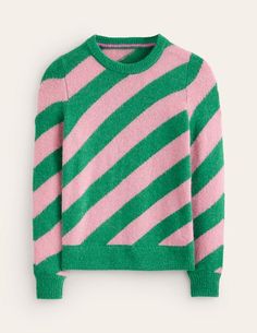 With a hint of mohair and alpaca, this jumper has a loose, relaxed shape that will make it a throw-on-and-go favourite. The bold diagonal stripes make a statement. Wardrobe officially uplifted.