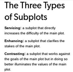 the three types of subplots are shown in black and white, with text below