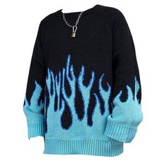 Blue Flame Sweater Blue Flame Sweater, Flame Sweater, Trendy Tank Tops, Artsy Outfit, Blue Flame, Y2k Shorts, Y2k Summer, Estilo Punk, Cargo Jacket