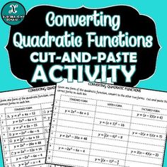 an activity book with the text, converting quadtratie functions cut - and - paste