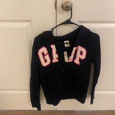 Girls Gap Sweatshirt With Hoodie - Nwt- Pink And Navy Blue Sporty Letter Print Tops By Gap, Sporty Letter Print Tops From Gap, Gap Long Sleeve Top With Letter Print, Gap Sporty Long Sleeve Tops, Sporty Long Sleeve Tops By Gap, Gap Winter Tops With Letter Print, Gap Letter Print Tops For Winter, Gap Tops With Letter Print For Winter, Pink Gap Sweatshirt For Winter