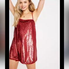 Intimately Free People Time To Shine Mini Slip Dress Canyon Red Sequins Adjustable Straps Raw Edges Can Be Worn Alone Or With A Shirt Underneath It. Would Also Look Cute With A Blazer For A Holiday Or Nye Party! Size Xs New With Tags Nye Party, Mini Slip, Red Sequin, Mini Slip Dress, To Shine, Free People Dress, A Holiday, Tank Top Fashion, Urban Outfitters