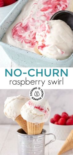 no - churn raspberry swirl ice cream in a tin