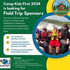 the flyer for camp kids first 2024 is looking for field trip sponsors, but it doesn't look like this