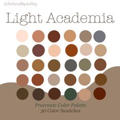 the cover of light academy's book, procreate color palette 30 color swatches