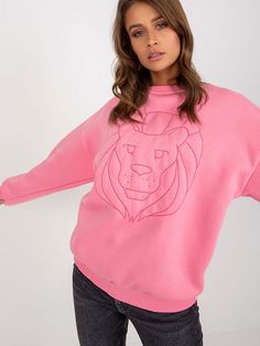 Unleash your inner queen with our Pink Lion Moda Sweatshirt—a delightful blend of style and comfort. This women's blouse features long sleeves and a classic round neckline, providing the perfect canvas for the playful and decorative lion embroidery on the front. Made from a luxurious mix of cotton and polyester, this sweatshirt ensures a cozy and fashionable fit. Elevate your casual wardrobe with this joyful and spirited addition that's perfect for making a statement with every step. Cotton 70 % Embroidery Product, Decorative Embroidery, Blouse Models, Italy Fashion, Jacket Brands, Embroidered Sweatshirts, Maternity Fashion, Casual Wardrobe, Long Sleeve Sweatshirts