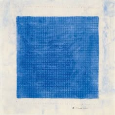 a blue square is shown in the middle of a white and blue painting on paper