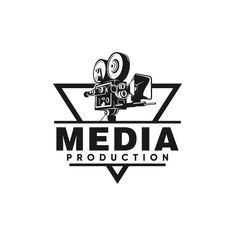 the logo for media production, which is designed in black and white with an image of a camera