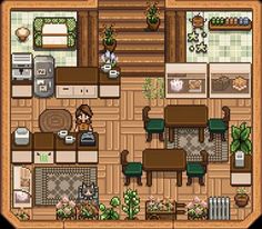 an overhead view of a kitchen and living room in the nintendo game animal crossing,