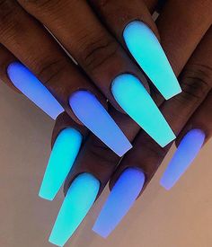 Mermaid Inspired Nails Acrylic, 2023 Neon Nails, Dark Acrylic Nails, Periwinkle Nails, Glow In The Dark Nails, Luminous Nails, Glow Nails