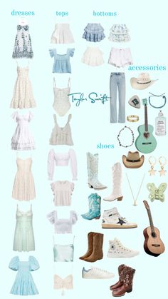 an image of clothes and accessories for women in the style of disney's princess