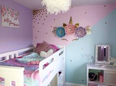 kids bedroom pink and purple Purple Bedroom Ideas For Kids, Unicorn Flower Backdrop, Purple Kids Room, Birthday Decorations Unicorn, Unicorn Paper Flowers, Teal And Pink Bedroom, Purple Girls Bedroom, Blue Kids Room