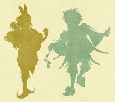 the silhouettes of two children are shown in green and yellow