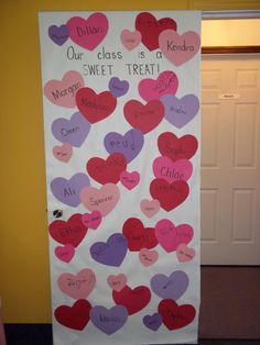 a bulletin board with hearts on it that says, our class is a sweet treat