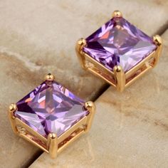 (eBay) Find many great new & used options and get the best deals for 4Ct Princess Cut Purple Amethyst Solitaire Stud Earring 14K Yellow Gold Plated at the best online prices at eBay! Free shipping for many products! Elegant Purple Earrings As A Gift For Her, Elegant Purple Earrings For Her, Luxury Amethyst Earrings For Gift, Fine Jewelry Lavender Earrings As Gift, Purple Fine Jewelry Earrings For Gift, Purple Amethyst Earrings, Solitaire Studs, Red Green Yellow, Amethyst Earrings