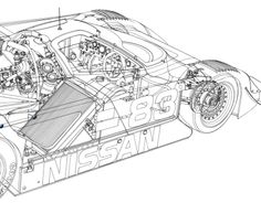 an image of a car with the engine in it's body and parts labeled