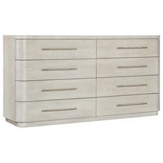 an image of a white dresser with drawers on it's front and back sides