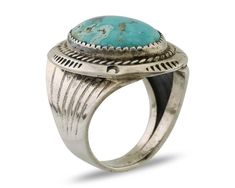 Jewelry Type: RingsMetal Purity: .925 Sterling SilverMain Stone: TurquoiseType of Main Stone: Natural Mined Kingman TurquoiseSecondary Stone: N/ACountry of Mfr: USARing Size (Sizable): 9.5Tribal Affiliation: NavajoMaterial: .925 Sterling Silver & GemstonesBrand / Artist: JMCSigned: YesGram Weight (grams): 13.6This elegant Native American Ring will make a great addition to your fine jewelry collection Classic Turquoise Rings Collectible, Classic Turquoise Ring For Collectors, Classic Collectible Round Turquoise Ring, Retro Round Turquoise Jewelry, Retro Turquoise Jewelry, Navajo Rings, Native American Rings, Kingman Turquoise, Fine Jewelry Collection