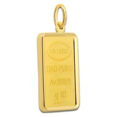 A stunning 10 gram ingot of pure 24K gold is framed within a lustrous 18K yellow gold frame in this powerful necklace charm. 24K Yellow Gold and 18K Yellow Gold Luxury Gold Rectangular Necklace, Gold Rectangular Pendant Jewelry For Anniversary, Classic Gold Jewelry With Rectangular Pendant, Gold Rectangular Pendant Jewelry For Formal Occasions, Gold High Luster Pendant Jewelry, Gold Square Pendant Jewelry With Polished Finish, Gold Jewelry With Polished Square Pendant, Gold Necklace With Rectangular Pendant Polished Finish, Gold Rectangular Hallmarked Necklace