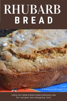 a loaf of rhubarb bread sitting on top of a blue and orange plate