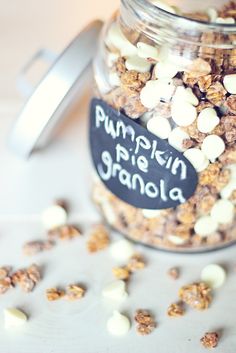 a glass jar filled with lots of food