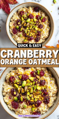 two bowls filled with cranberry orange oatmeal