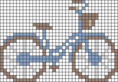 a cross stitch pattern with a blue and brown bike in the middle, on a white background