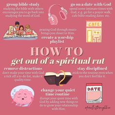 a pink poster with the words how to get out of a spiritual rut