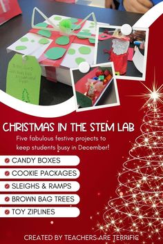 It's Looking like Christmas in the STEM Lab! Details about FIVE STEM challenges on this blog post! Christmas Stem Challenge, Stem Ideas, Christmas Stem, Christmas Events, Christmas Sleigh, Brown Paper Bag, Cookie Box