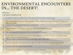 an old paper with the words environmental encounters in the desert on it