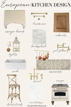 European kitchen mood board Country Chic Interior Design, Home Finishes Mood Board, Parisian Modern Kitchen, Ceramic Backsplash Tile, French Country Kitchen Backsplash, Plaster Range Hood, French Country Tile, Country Kitchen Backsplash, European Farmhouse Kitchen