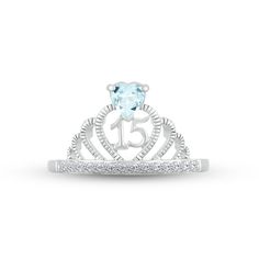 Make her feel majestic on her special day with this sparkly crown ring crafted in sterling silver. A heart-shaped aquamarine – the birthstone of March – shines atop the design. The number 15 gleams inside the heart-shaped center, while a line of white lab-created sapphires shimmer on the band to finish the look. Blue Quince, Number 15, Color Celeste, White Lab, Crown Ring, Ring Crafts, Cute Fits, Ring Sterling Silver, Quince