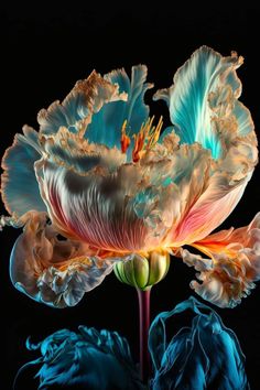 an image of a flower that is in the air with blue and orange colors on it