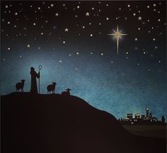 a nativity scene with the birth of jesus and three wise men on top of a hill