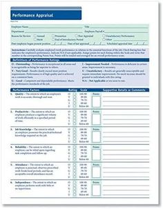 the performance appraist form is shown in blue and white, with an arrow pointing to