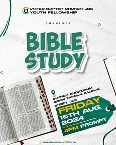 the bible study flyer with an open book