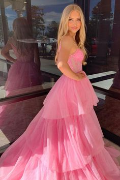 Pink Corset Tulle Ruffles A-line Formal Dress – Dressesforparty Tulle Ruffles, Pink Corset, Color Number, Note Box