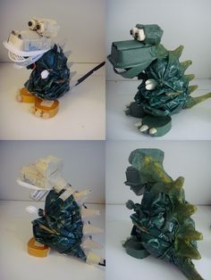 four pictures of an animal made out of plastic