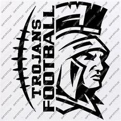 the football team logo is shown in black and white with an image of a man's head