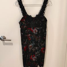 Never Worn Like New Lace Detailed Shower Strap Floral Pattern Slip On Size Sp 100% Polyester Elastic Fabric So It Will Fit Your Body Black Lace Dress With Floral Print, Digital Closet, Elastic Fabric, Free People Black, Free People Dresses, Free People Dress, Lace Detail, Floral Pattern, Colorful Dresses