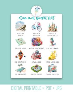 the digital printable poster for summer bucketet