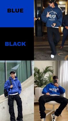 Black And Blue Combination Outfit, Color Combos Outfit Men, Guys Fashion Casual, Mens Smart Casual Outfits, Smart Casual Menswear, Streetwear Inspiration, Colour Combinations Fashion, Color Combos Outfit