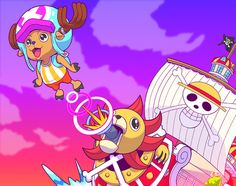 an image of some cartoon characters flying in the air with kites and other items