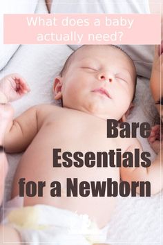 a baby laying on top of a bed next to two adults and the words bare essentials for a newborn