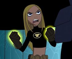 a cartoon character with an evil look on her face and hands in front of the camera