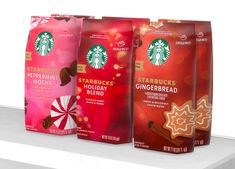 three bags of starbucks's holiday blend